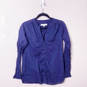 Loft Navy Blue V Neck Longsleeve Button Down